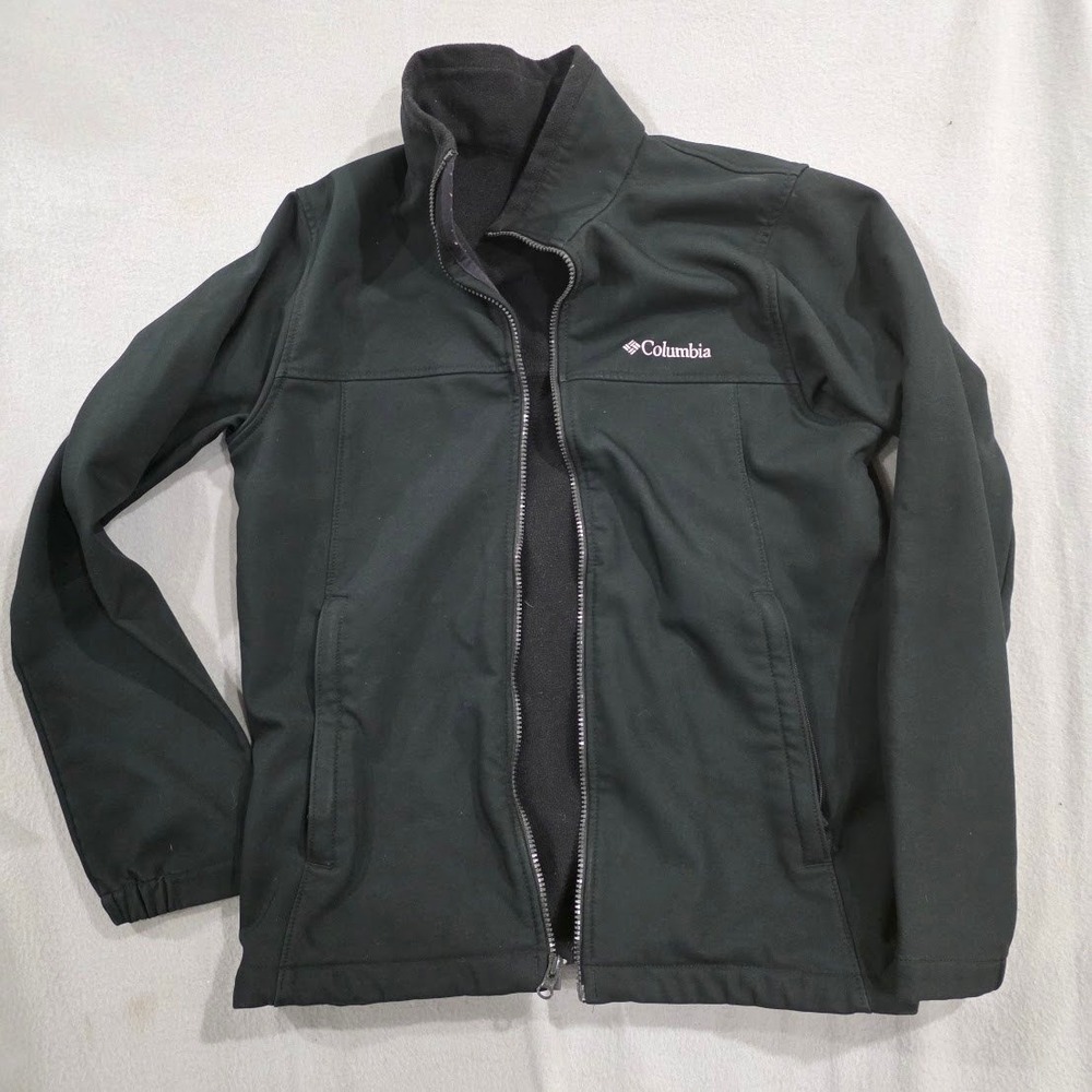 Columbia Mens Small Black Softshell Jacket Fleece Lined Full Zip Outdoor Coat S